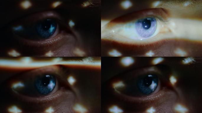 蓝眼睛虹膜的生物特征面部识别扫描。