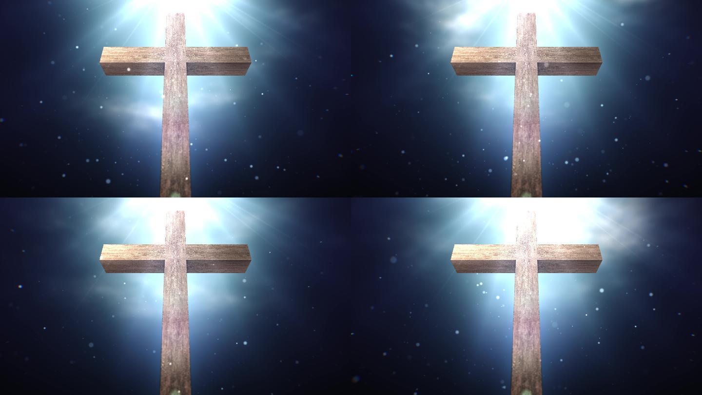 蓝色唯美粒子十字架循环视频背景