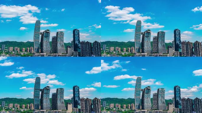 8K重庆地标来福士蓝天白云延时