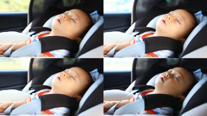 婴儿睡在安全座椅上