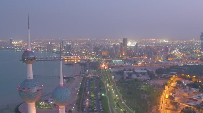 夜晚的科威特市科威特城市风光夜景科威特夜