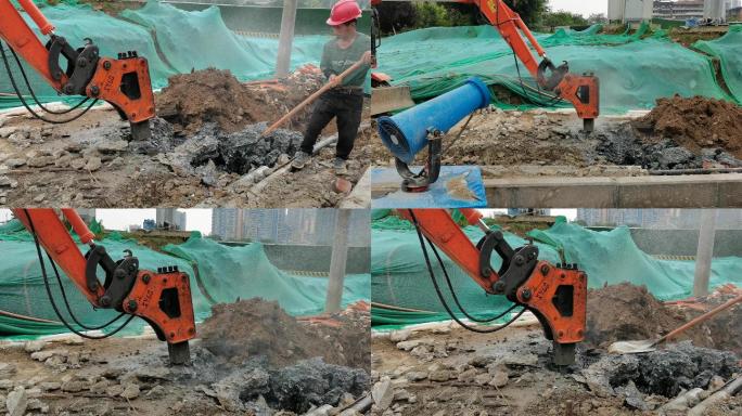 市政管网城市道路改造维修挖掘机液压锤施工