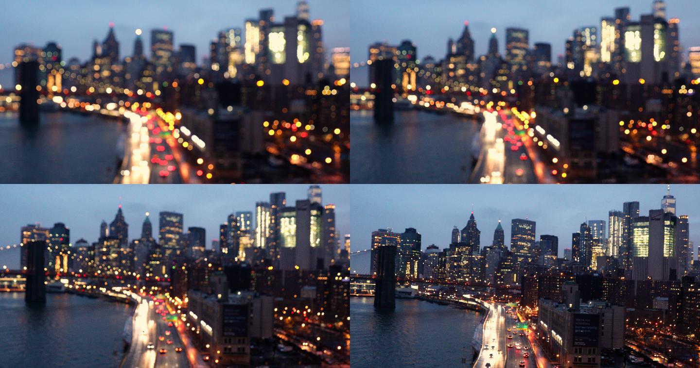 城市黄昏的天际线虚焦离焦繁华都市变焦