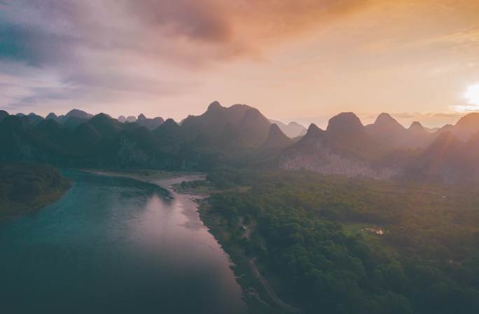 桂林山水风景风光落日出乌桕滩片头片尾大气