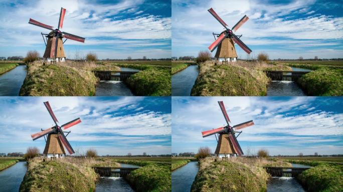 荷兰风景与转动风车