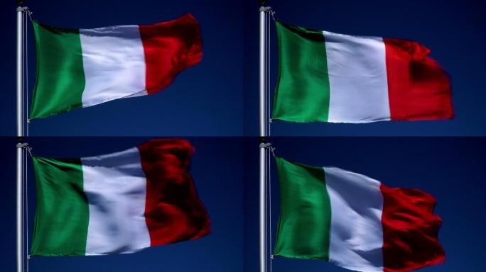 户外蓝天前旗杆上的意大利国旗