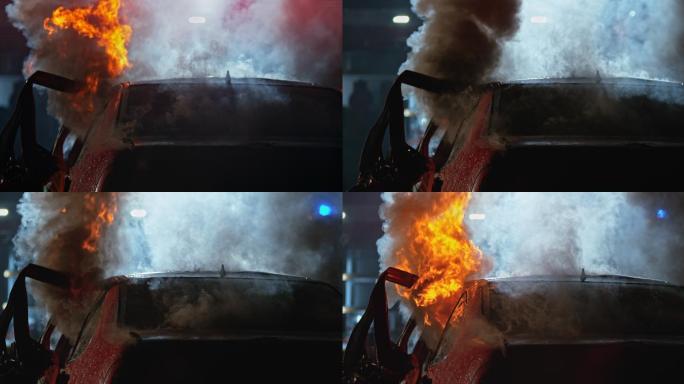 车子突然起火火灾燃烧的汽车消防安全