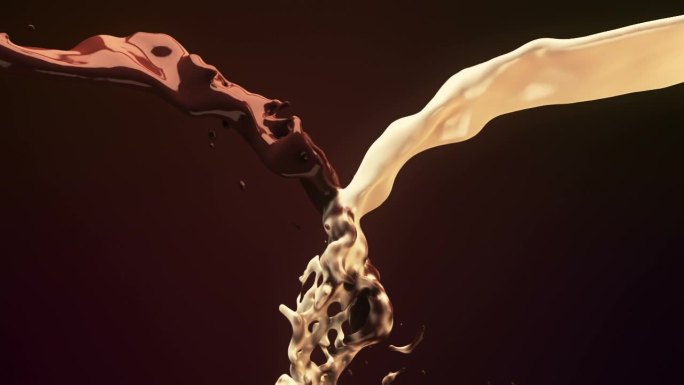 巧克力牛奶混合飞溅融化牛奶巧克力慢动作美