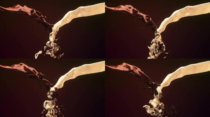 巧克力牛奶混合飞溅融化牛奶巧克力慢动作美