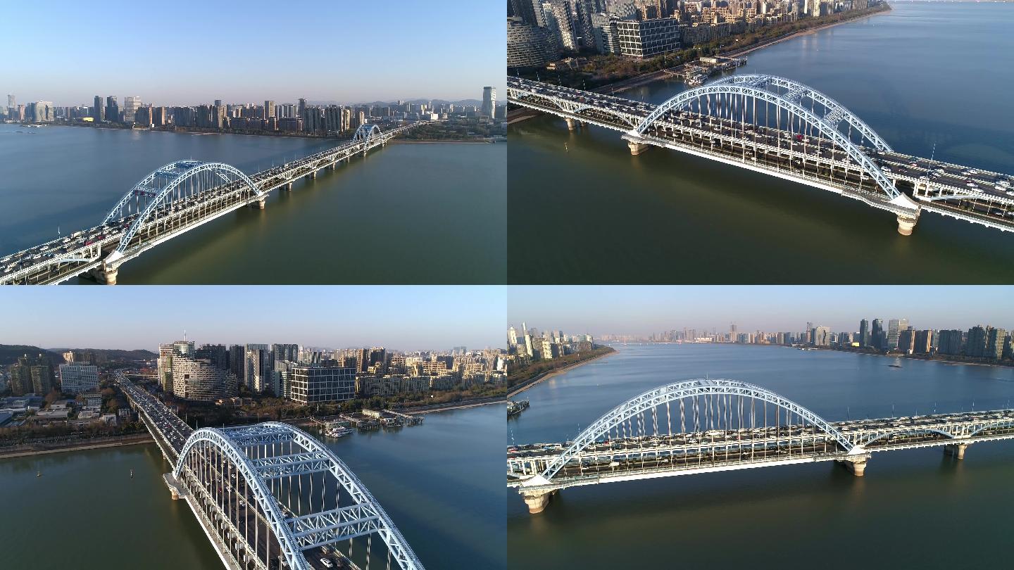 杭州复兴大桥跨钱塘江大桥车流建筑