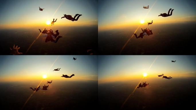 日落时有一群跳伞运动员