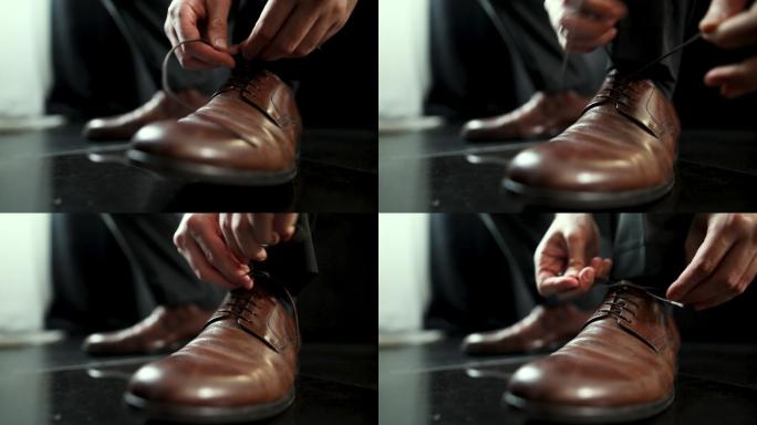 系鞋带的男人意境概念商务成功人士展望商业
