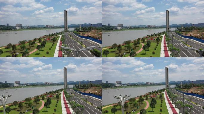 泸州航拍茜草滨江路长江二桥