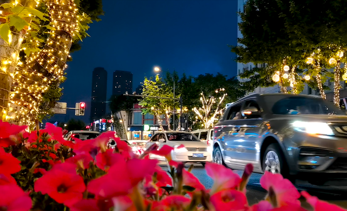 城市夜景逛街城市交通繁华夜景