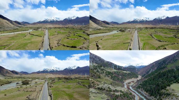4K航拍最美川藏公路雪山蓝天白云
