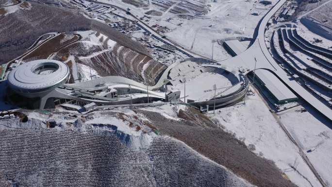 崇礼太子城高铁冬奥会场地雪后航拍4k