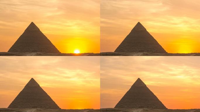 埃及吉萨日落时分的大金字塔
