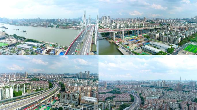 航拍广州番禺施工工程建设城市规划洛溪大桥