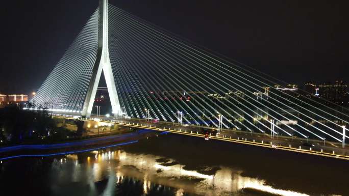 4K航拍福建福州三县洲大桥夜景灯光