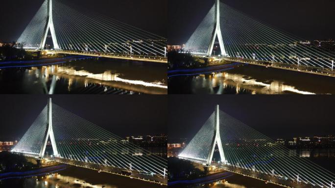 4K航拍福建福州三县洲大桥夜景灯光