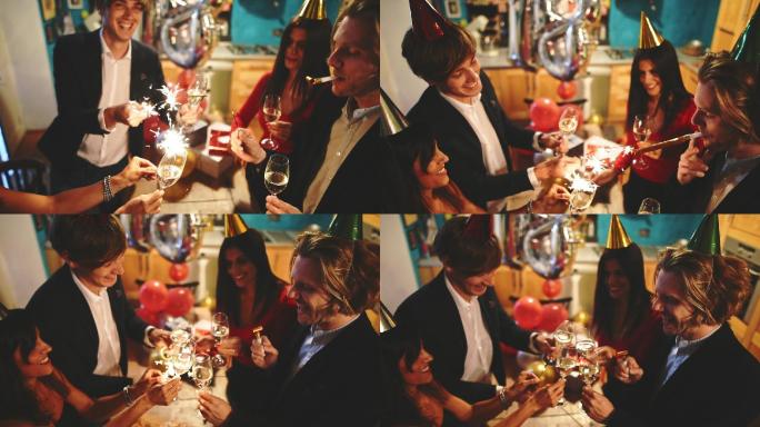 朋友们在聚会上敬酒