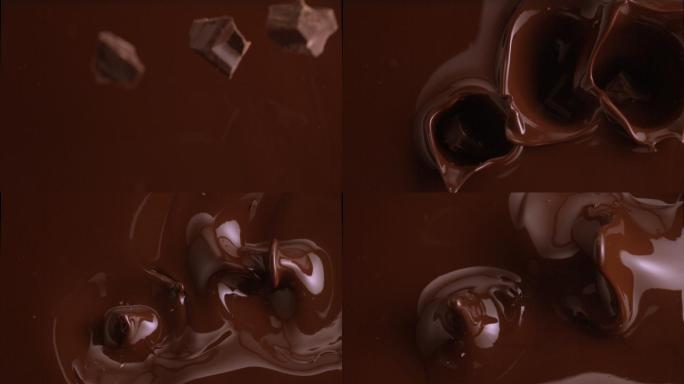 美味的热巧克力飞溅时的慢动作。