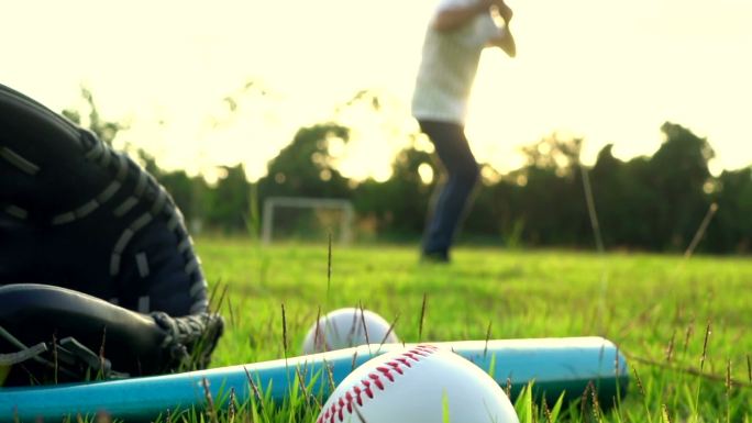 击球手在草地上打棒球