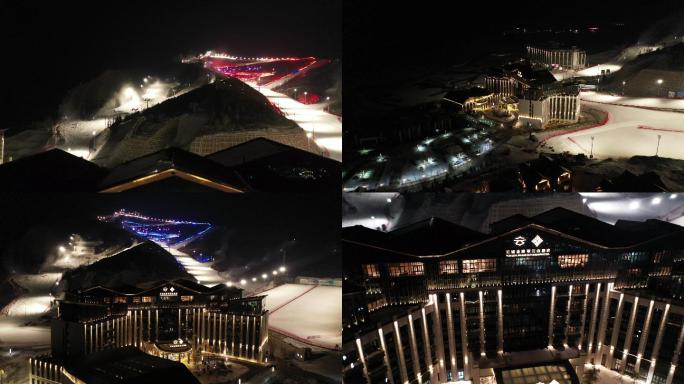 崇礼翠云山酒店滑雪场夜景航拍4k