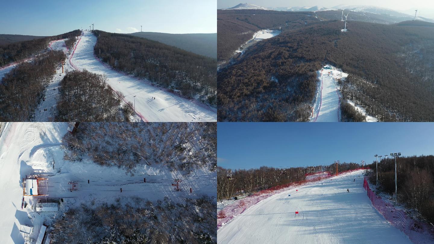 崇礼长城岭滑雪场训练场雪景雪道航拍4k