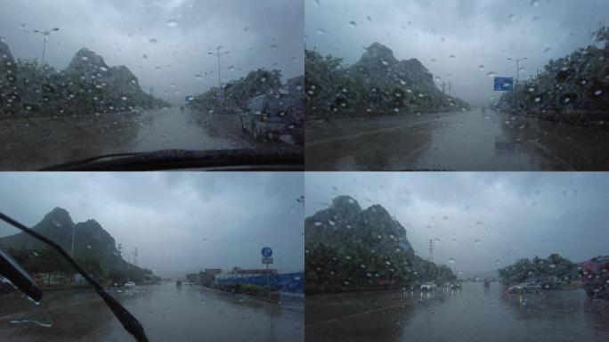 雨天下雨开车雨点雨滴路上车祸
