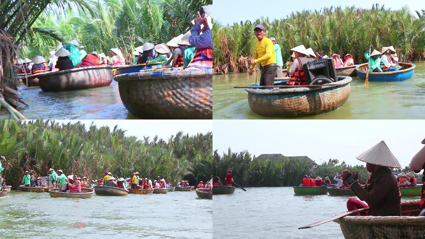 越南旅游水上簸箕船游玩