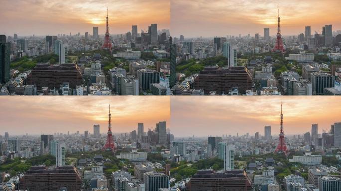 东京天际线日落时的城市景观