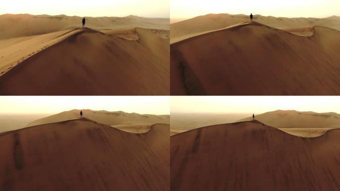 穿越沙丘航拍新疆沙漠公路汽车越野行驶戈壁