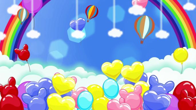 彩色卡通气球和彩虹
