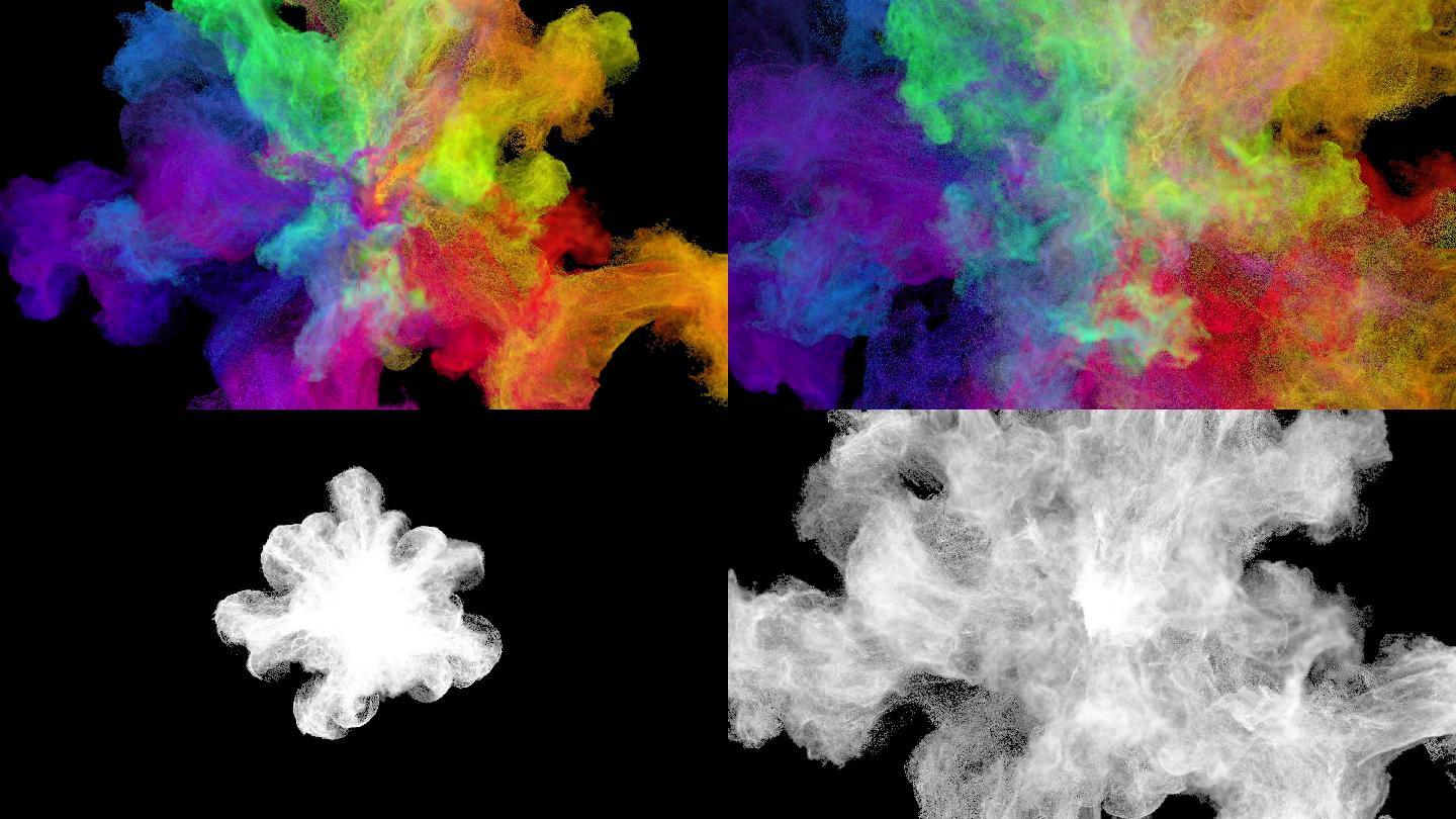 爆炸的彩色烟雾多彩合成素材元素透明通道