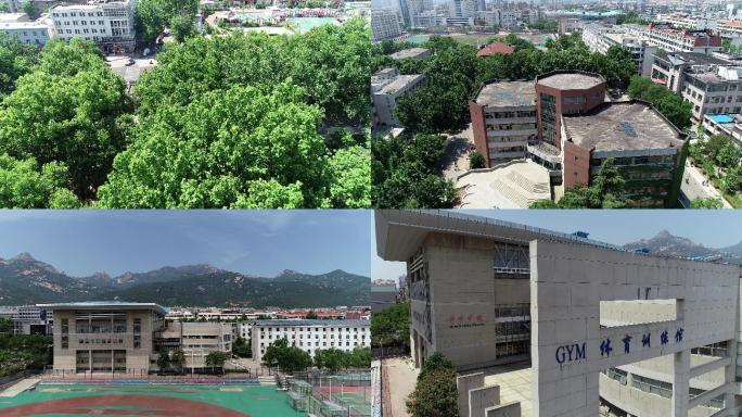 4k航拍山东农业大学北校区图书馆教学楼实