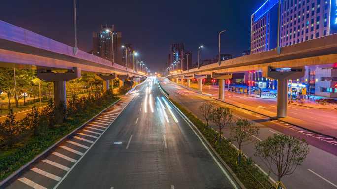 城市光绘夜景天桥车流延时