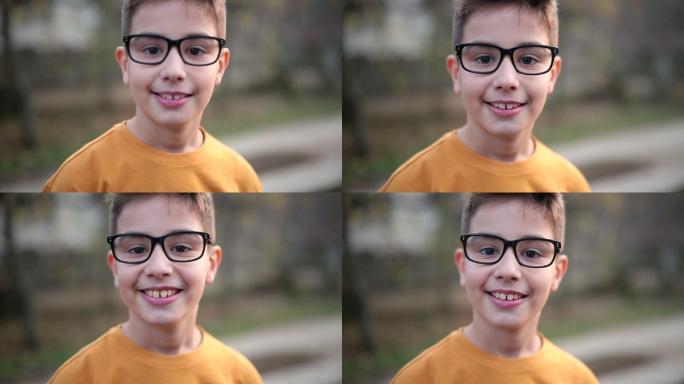 微笑的男孩小孩小学生戴眼镜的孩子
