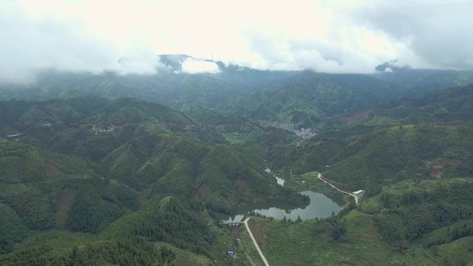 航拍水果基地盘山公路山脉山区农村