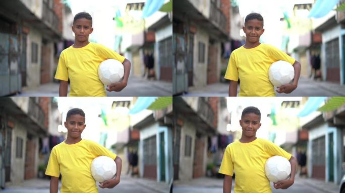 巴西小孩踢足球肖像