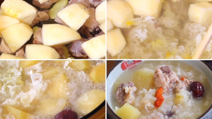 苹果雪耳排骨汤制作过程