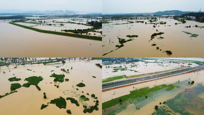 航拍农村遭遇洪涝灾害农田被洪水淹没
