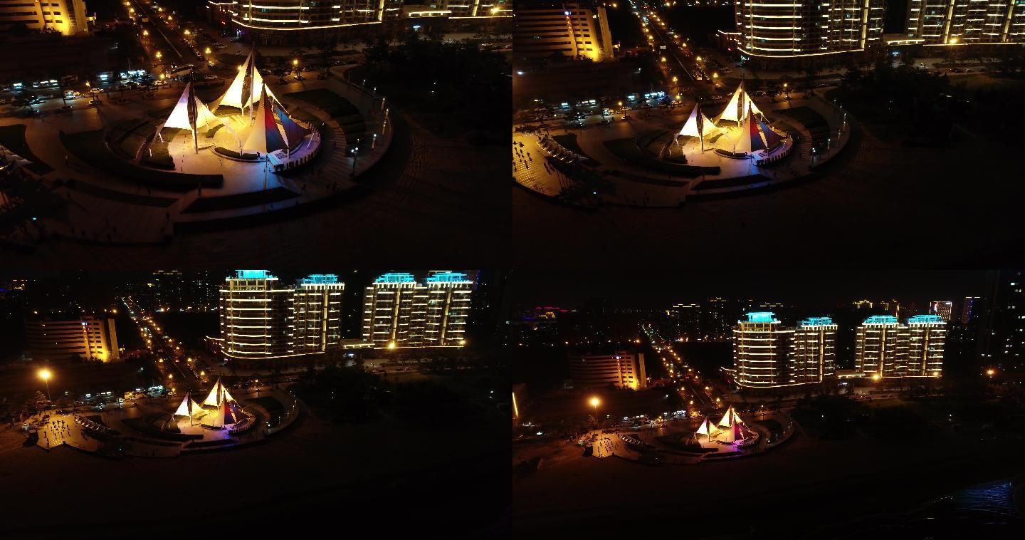 威海国际浴场海景广场夜景航拍