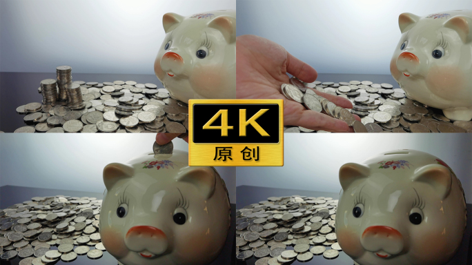 【4K60帧】投钱-存钱罐钱币人民币