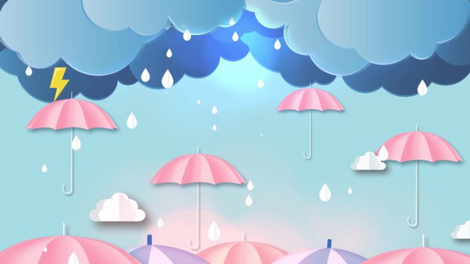 雨天雨伞下雨雨滴唯美卡通背景