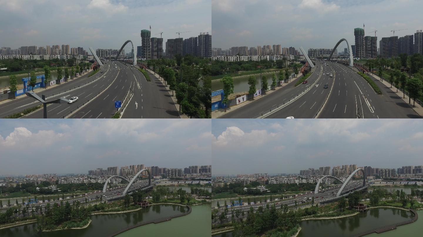 成都高新区梓州大道铜锦南桥网红桥4K航拍