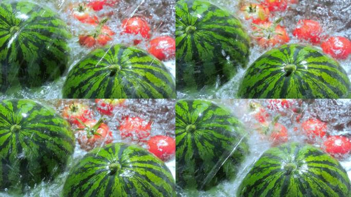 夏季新鲜蔬菜水果特写慢动作水高端冲水滴水