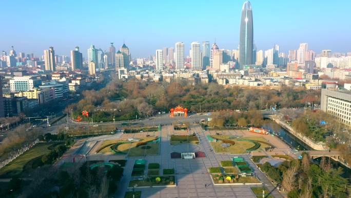 济南泉城广场航拍大景泉标绿地中心