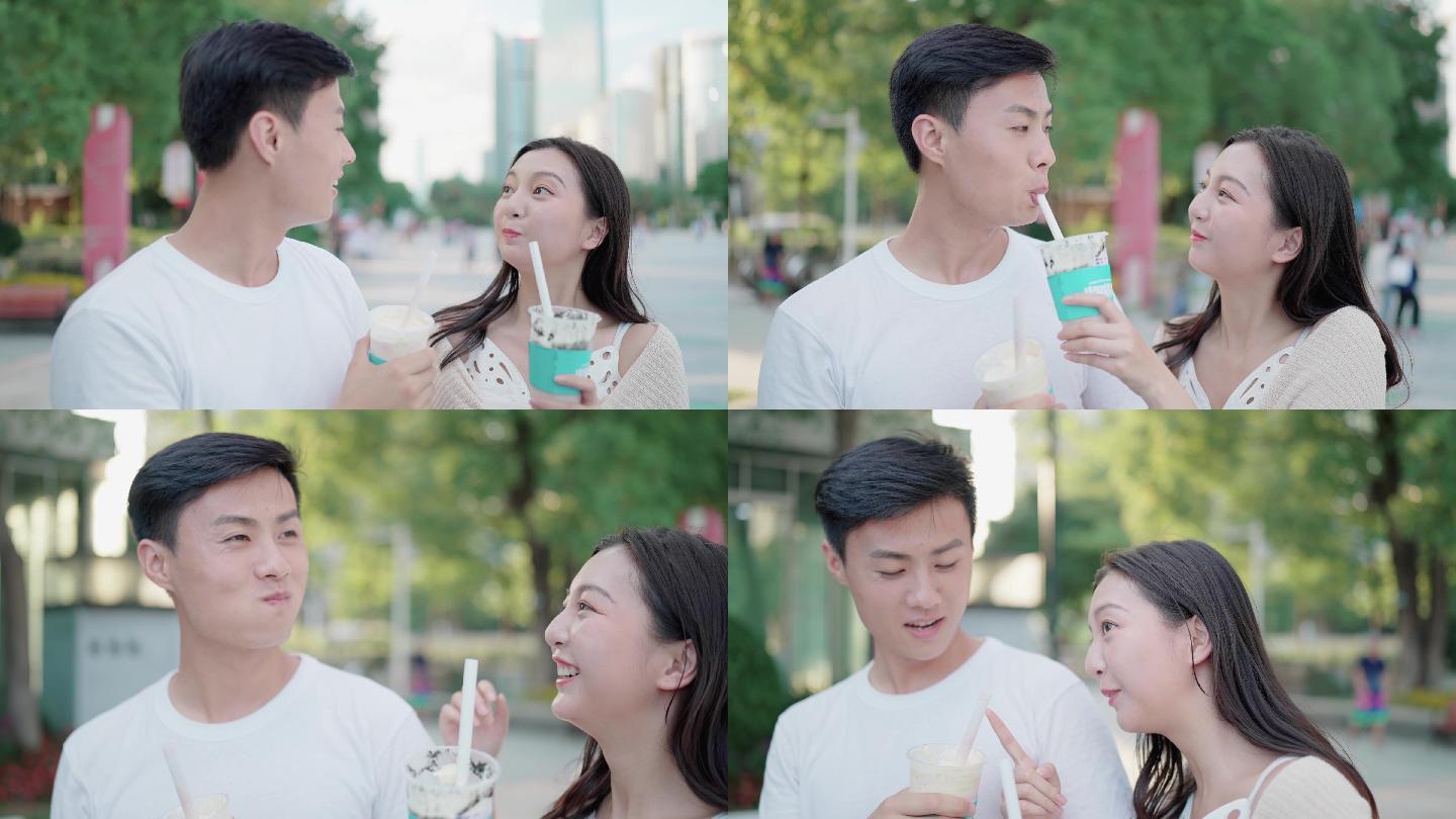喝奶茶的情侣