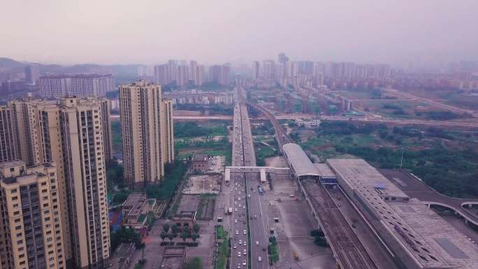 重庆1号线赖家桥轨道站4k航拍素材
